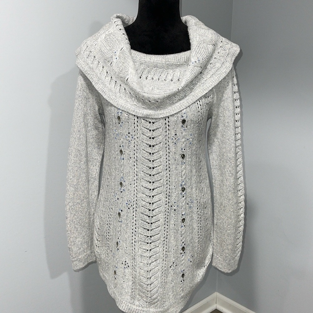 White House Black Market size medium embellished gray wool blend sweater